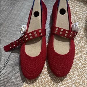 Rothy's The Ballet Mary Jane flats in Cherry (deep red)